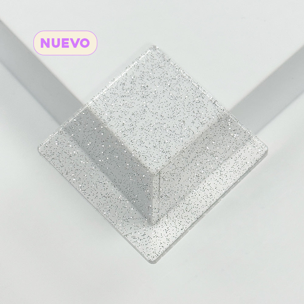 Metacrilato Transparente Glitter Plata 3 mm